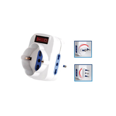 Adattatore rotante con interruttore - 2 prese bipasso 2P+T 10-16A + 1 presa Schuko - MKC