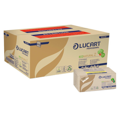 Asciugamani piegati a Z EcoNatural - 2 veli - 20,5 gr - 23,5 x 23 cm - goffratura corda - avana - Lucart - conf. 220 pezzi