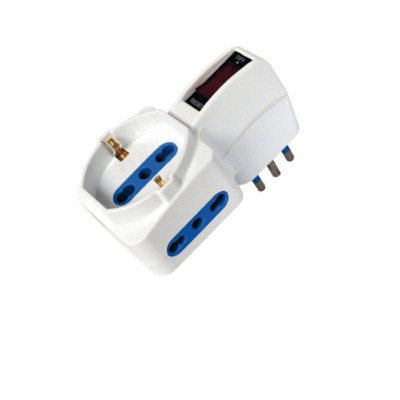 Adattatore con spina 10A verticale - 2 prese bipasso 10-16A + 1 presa Schuko - MKC
