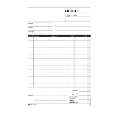 Blocco fatture 1 aliquota Iva - 50-50 fogli autoricalcanti - 23 x 15cm - Edipro