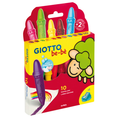 Pastelli cera super - lunghezza 7,5mm con diam. 11mm - colori assortiti - Giotto - astuccio 10 superpastelloni