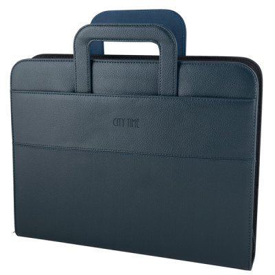 Portablocco - similpelle - c-anelli - blu - 28,5x36 cm - City Time
