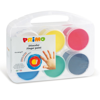Ditacolor colori a dita - 100ml  - c-pennello - Primo - valigetta 6 colori