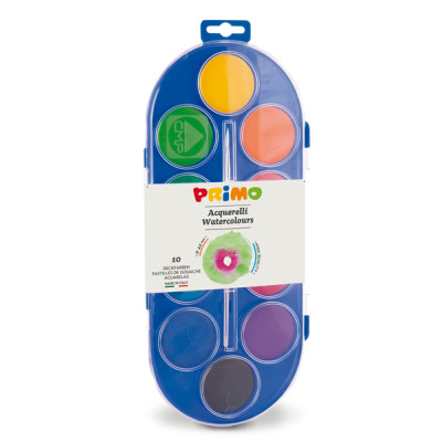 Pastiglie Acquerelli  - diam. 44mm - colori assortiti - Primo - astuccio 10 pastiglie