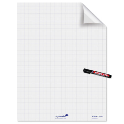Fogli elettrostatici Magic Chart - 60 x 80 cm - quadretti 2,5 cm - Legamaster - rotolo da 25 pezzi