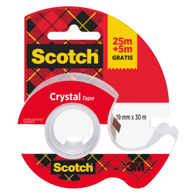 Nastro adesivo  in chiocciola Crystal 600 - 19 mm x 25 m + 5m gratis - acrilico - trasparente - Scotch