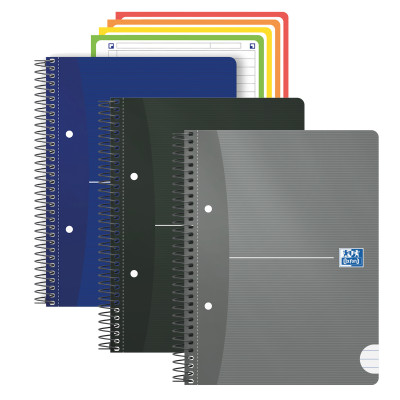 Maxiquaderno spiralato Office Essentials - A4+ - 1 rigo c-margine - 160 pagine - 80 gr - colori assortiti - Oxford
