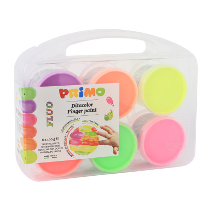 Ditacolor colori a dita - 100ml  - c-pennello - valigetta 6 colori fluo - Primo