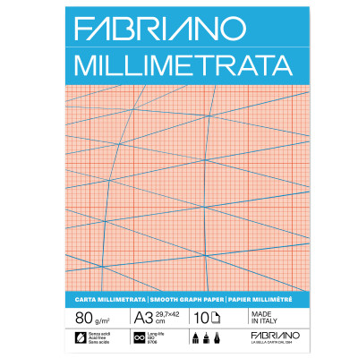 Blocco carta millimetrata - A3 - 29,7 x 42 cm - 10 fogli - 80gr - Fabriano