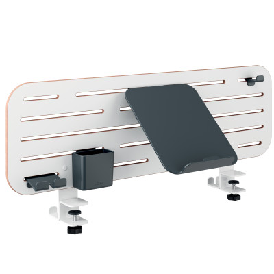 Pannello forato grande - per scrivanie compatte Sit-Stand - con supporto PC-Smartphone, portapenne e gancio - 80 x 25 x 0,8 cm -