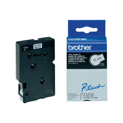 Brother - Nastro -  Bianco-Nero - TC201 - 12mm x7,7mt