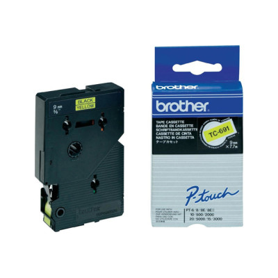 Brother - Nastro -  Nero-Giallo - TC691 - 9mm x7,7mt