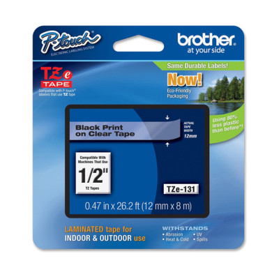Brother - Nastro - Nero-Trasparente - TZE131 - 12mm x 8mt