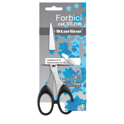 Forbici - 16 cm - lama in acciaio - impugnatura in ABS - nero - Starline