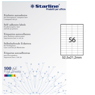 Etichette adesive - in carta - permanenti - 52,5 x 21,2 mm - 56 et-fg - 100 fogli - bianco - Starline