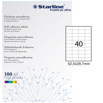 Etichette adesive - in carta - permanenti - 52,5 x 29,7 mm - 40 et-fg - 100 fogli - bianco - Starline