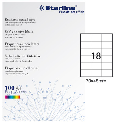 Etichette adesive - in carta - permanenti - 70 x 48 mm - 18 et-fg - 100 fogli - bianco - Starline
