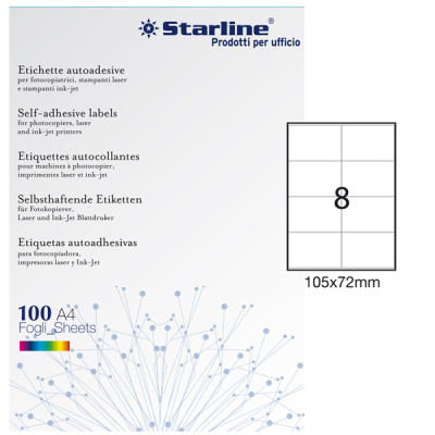 Etichette adesive - in carta - permanenti - 105 x 72 mm - 8 et-fg - 100 fogli - bianco - Starline