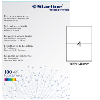Etichette adesive - in carta - permanenti - 105 x 140 mm - 4 et-fg - 100 fogli - bianco - Starline