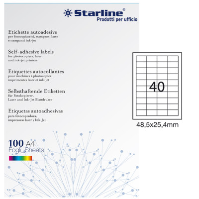 Etichette adesive - in carta - permanenti - 48,5 x 25,4 mm - 40 et-fg - 100 fogli - bianco - Starline